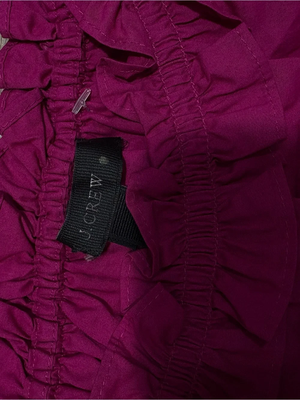 J. Crew Cotton  Ruffled Square-Neck Blouse in Magenta Pink